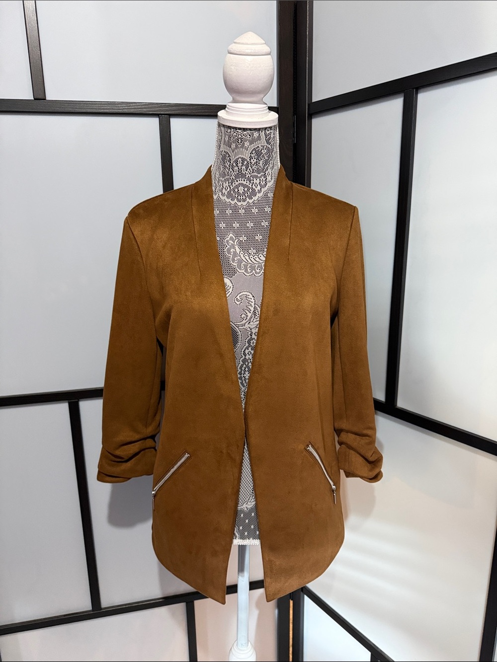 Maurices Suede-Effect Chestnut Brown Open Blazer
